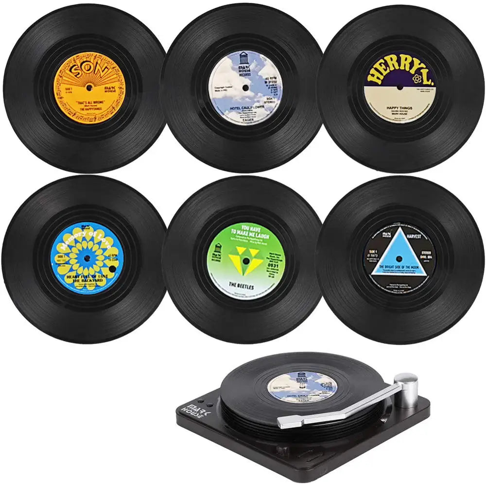 Set de 6 sous-verres vinyles rétro avec support - Univers De La Table
