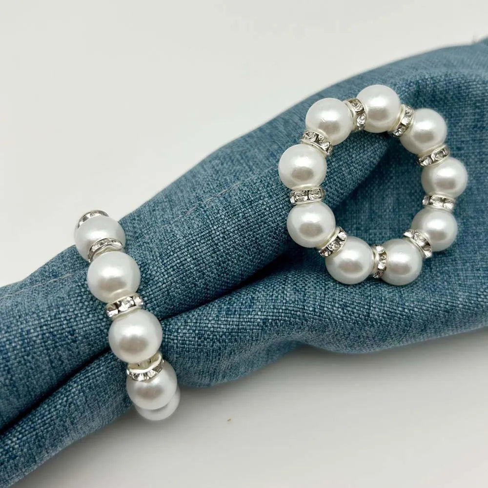 Ronds de serviette argentés à perles vert clair, lot de 12 - Univers De La Table