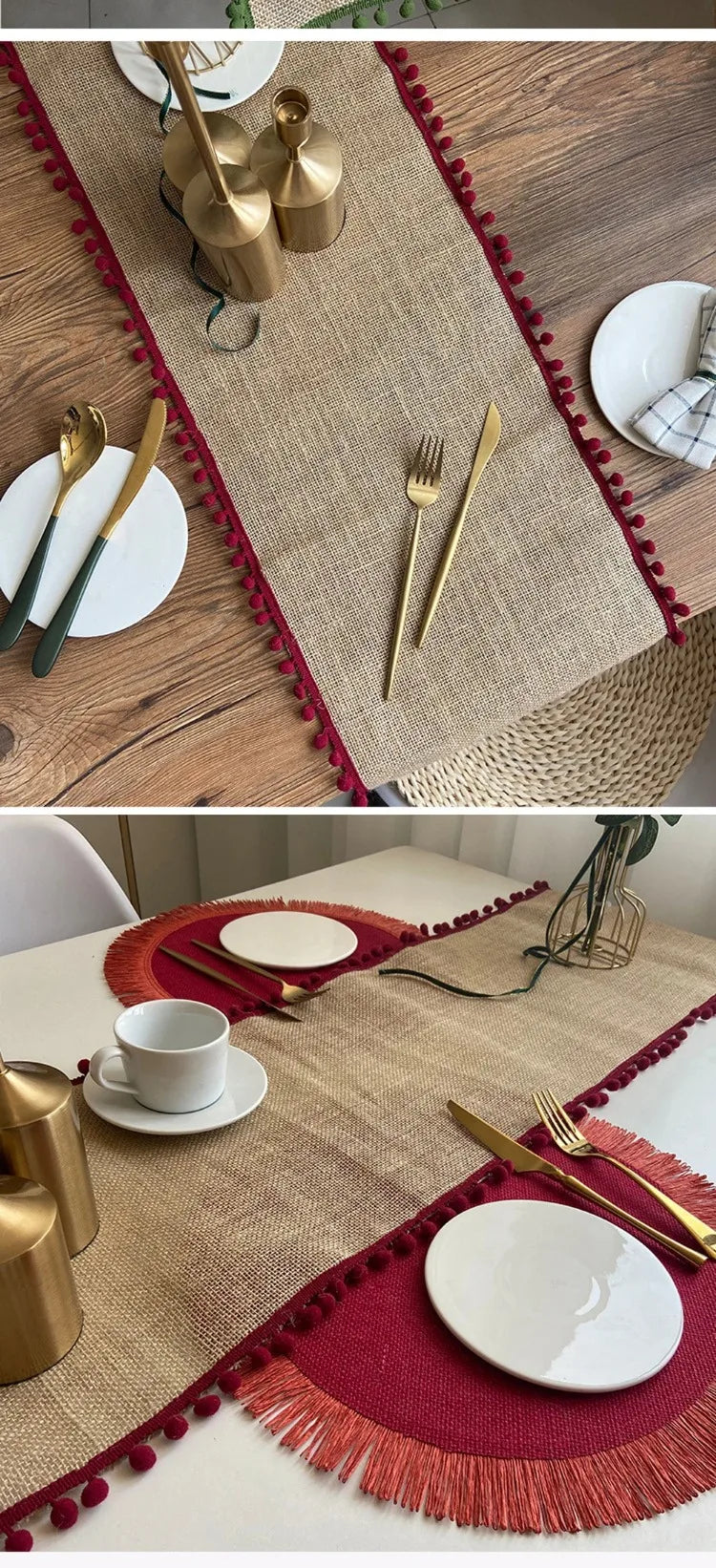 Chemin de table en jute à franges colorées 33 x 180 cm - Univers De La Table