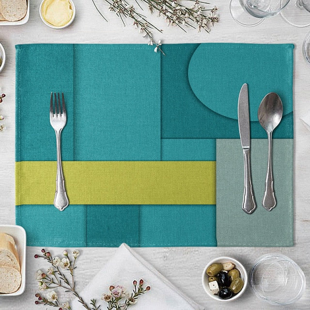 Set de table bleu canard en lin de coton 40 x 30 cm - Univers De La Table