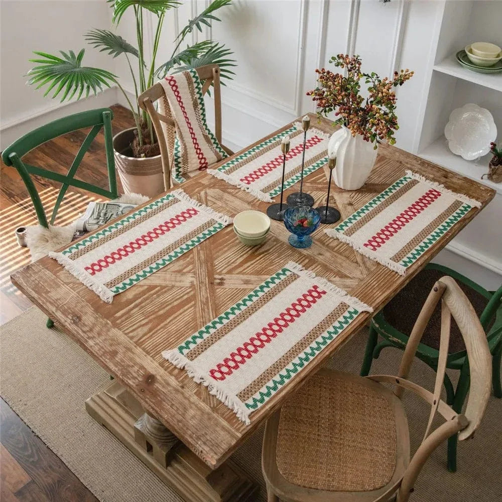 Set de table design noir à traits blancs en lin - Univers De La Table