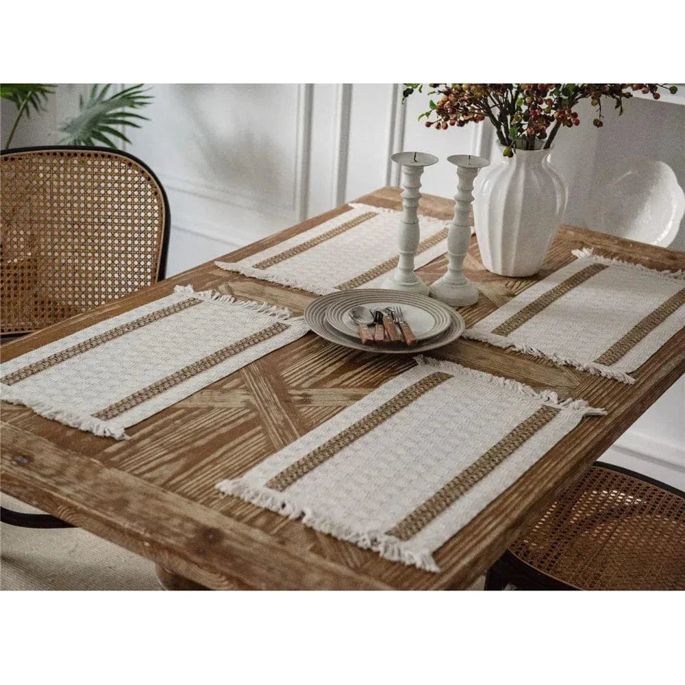Set de table design noir à traits blancs en lin - Univers De La Table