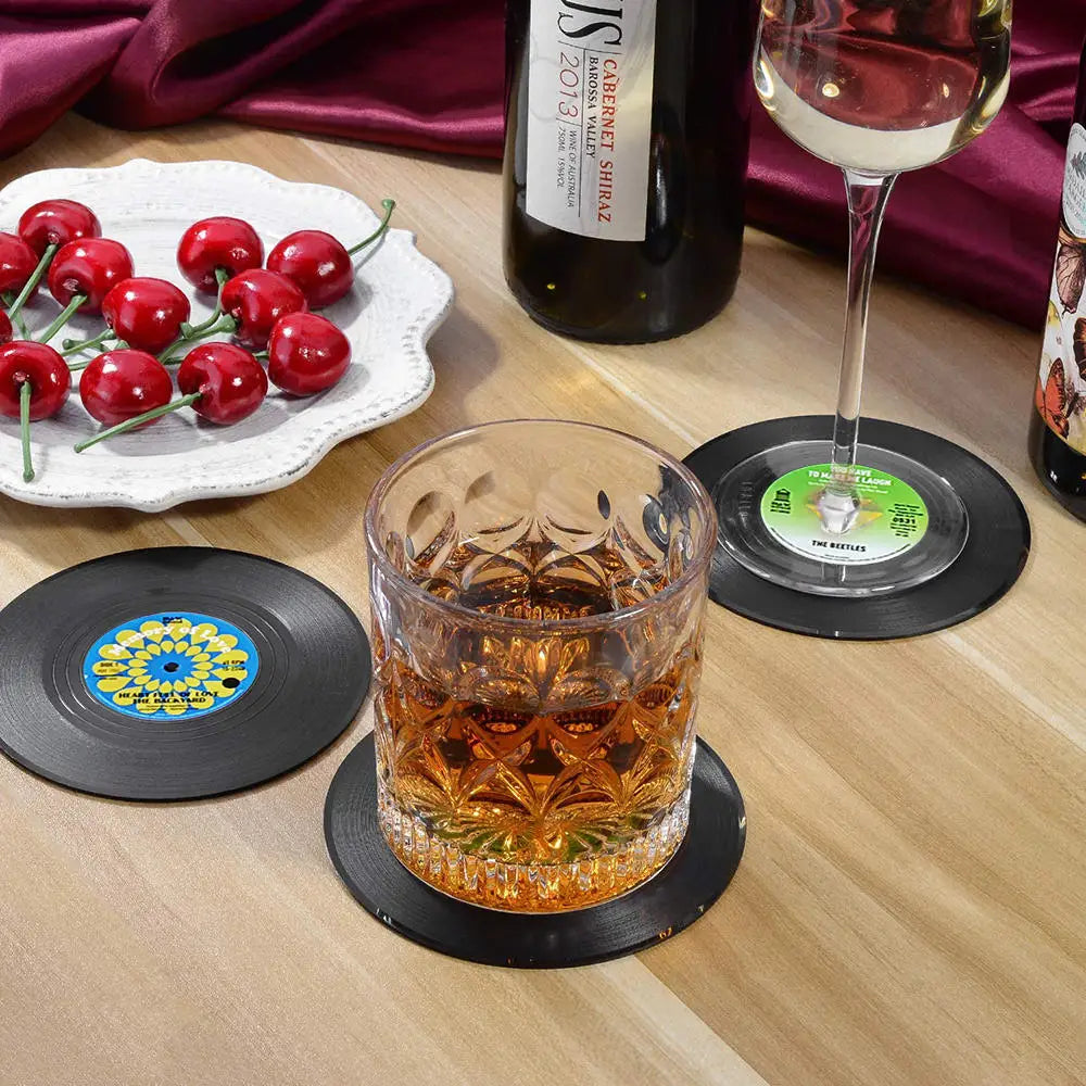 Set de 6 sous-verres vinyles rétro avec support - Univers De La Table