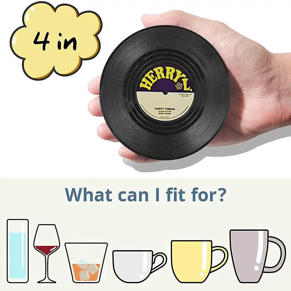 Set de 6 sous-verres vinyles rétro avec support - Univers De La Table