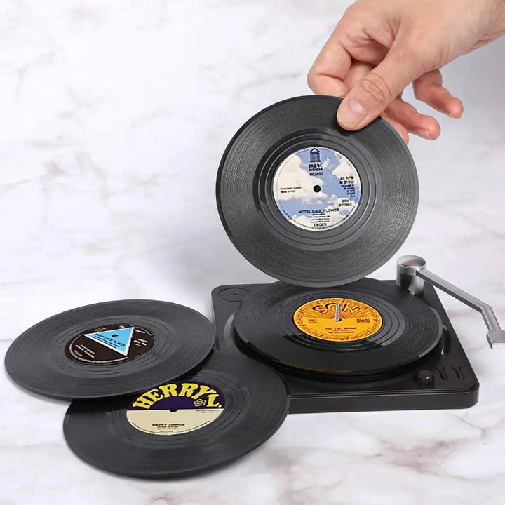 Set de 6 sous-verres vinyles rétro avec support - Univers De La Table