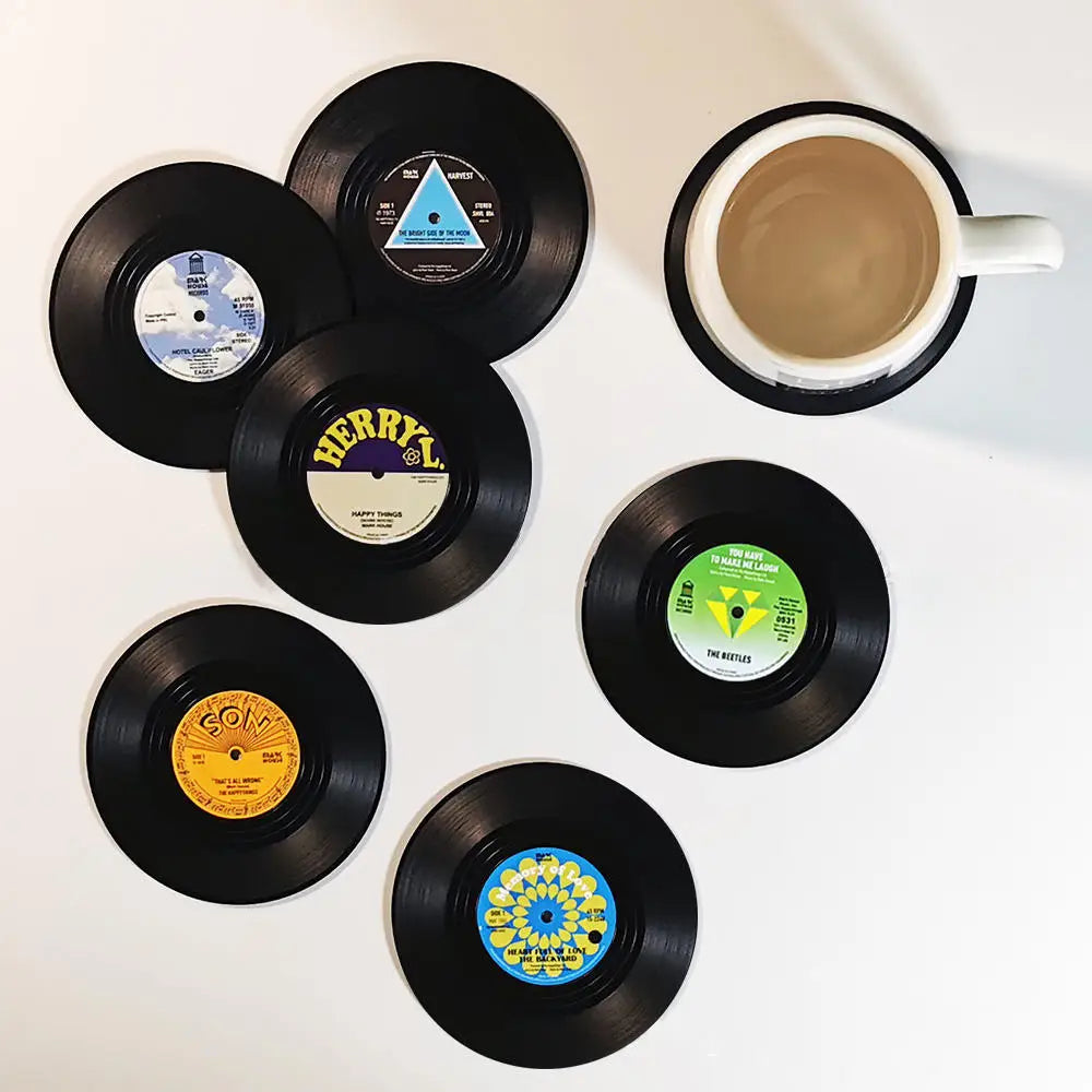 Set de 6 sous-verres vinyles rétro avec support - Univers De La Table