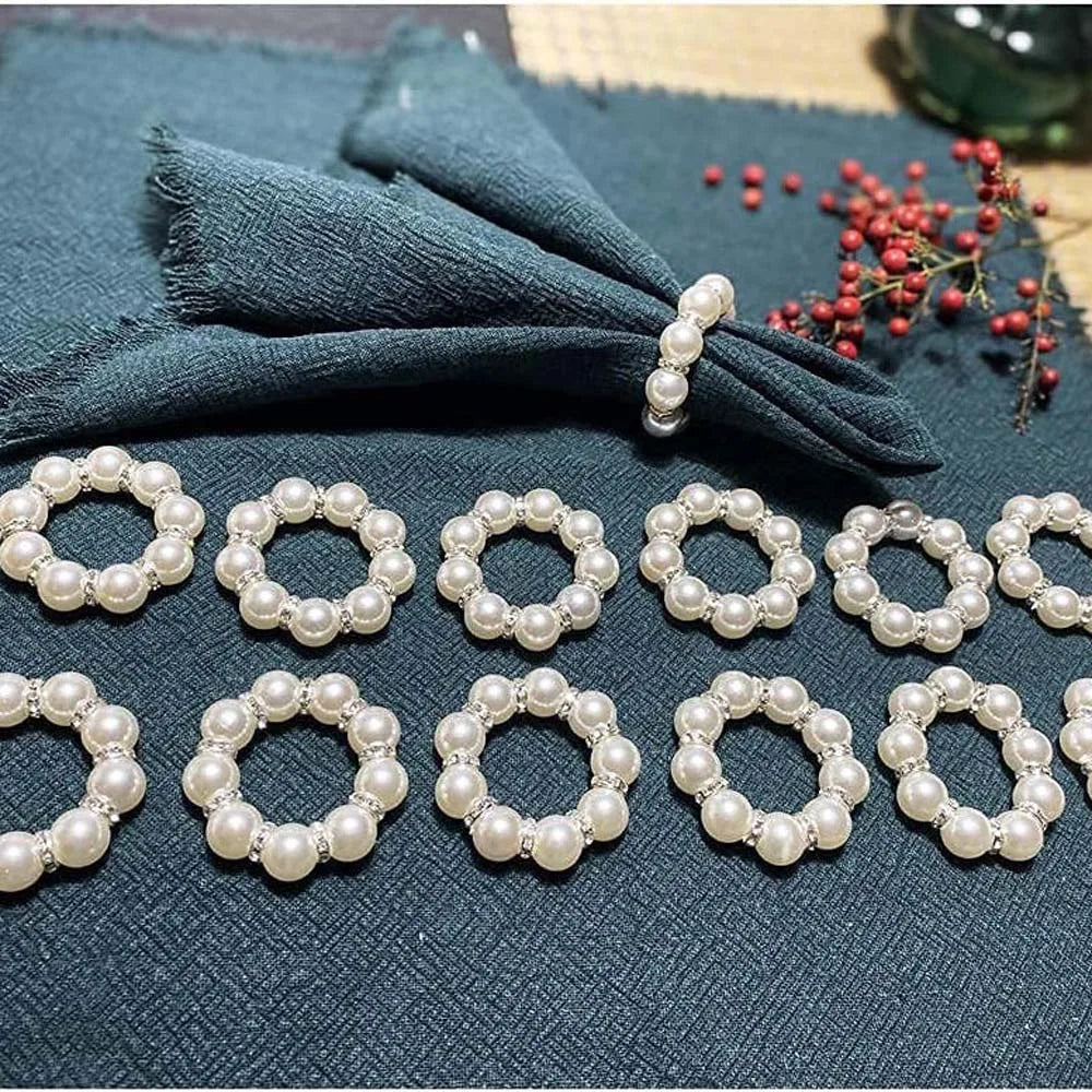 Ronds de serviette argentés à perles vert clair, lot de 12 - Univers De La Table