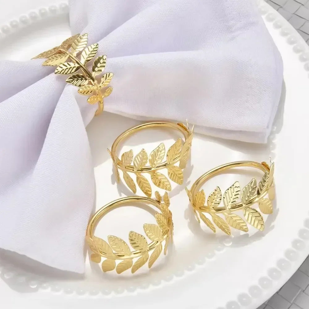 Rond de serviette doré en métal motif feuille - Univers De La Table