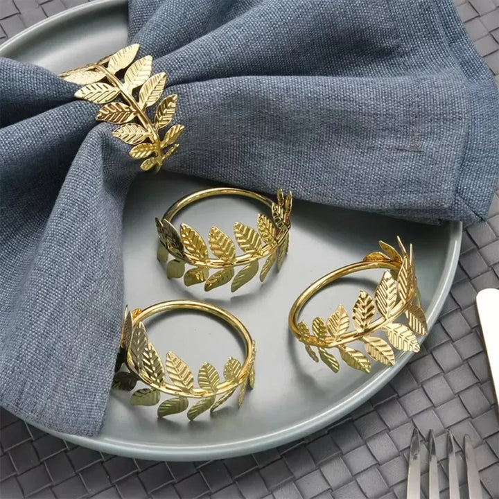 Rond de serviette doré en métal motif feuille - Univers De La Table