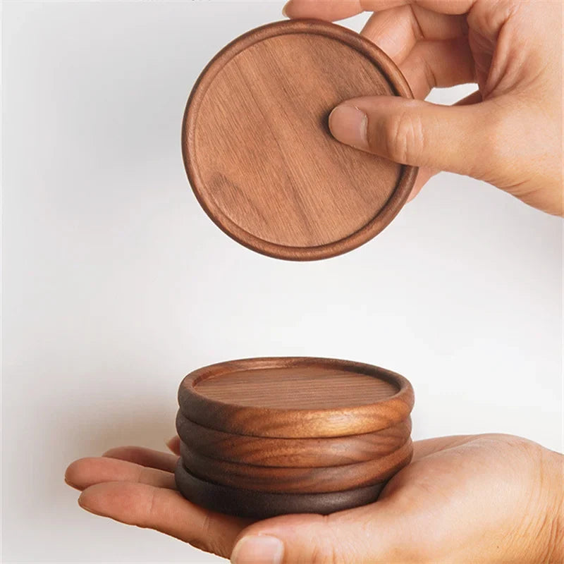 Sous-verre rond en bois de noyer style japonais - Univers De La Table