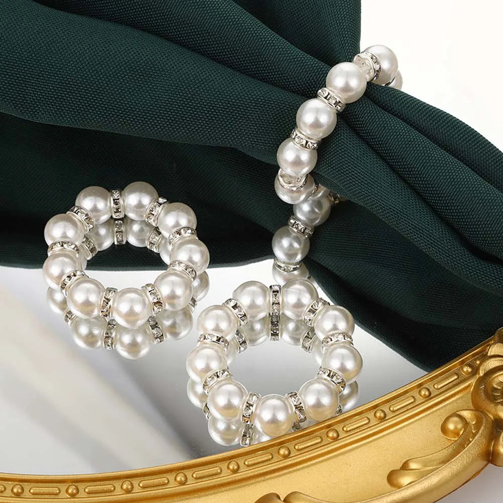 Ronds de serviette argentés à perles vert clair, lot de 12 - Univers De La Table