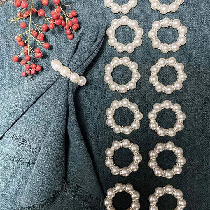 Ronds de serviette argentés à perles vert clair, lot de 12 - Univers De La Table
