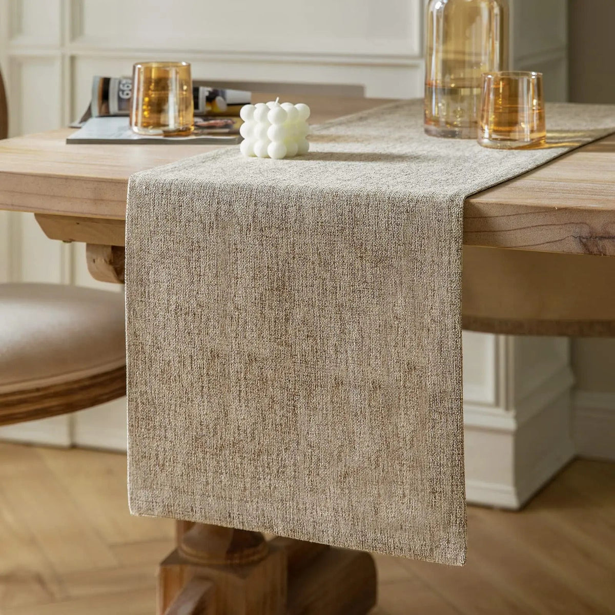 Chemin de table beige effet toile de jute - Univers De La Table