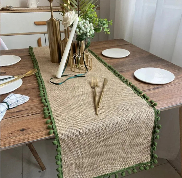 Chemin de table en jute à franges colorées 33 x 180 cm - Univers De La Table