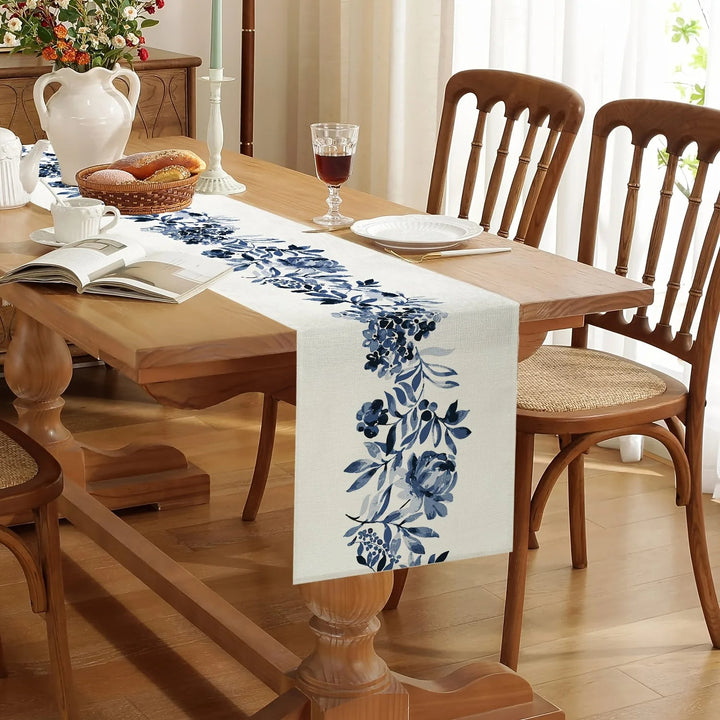 Chemin de table en lin à motif floral - Univers De La Table
