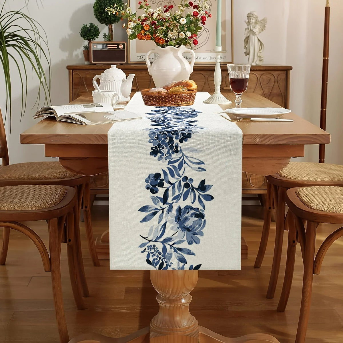 Chemin de table en lin à motif floral - Univers De La Table