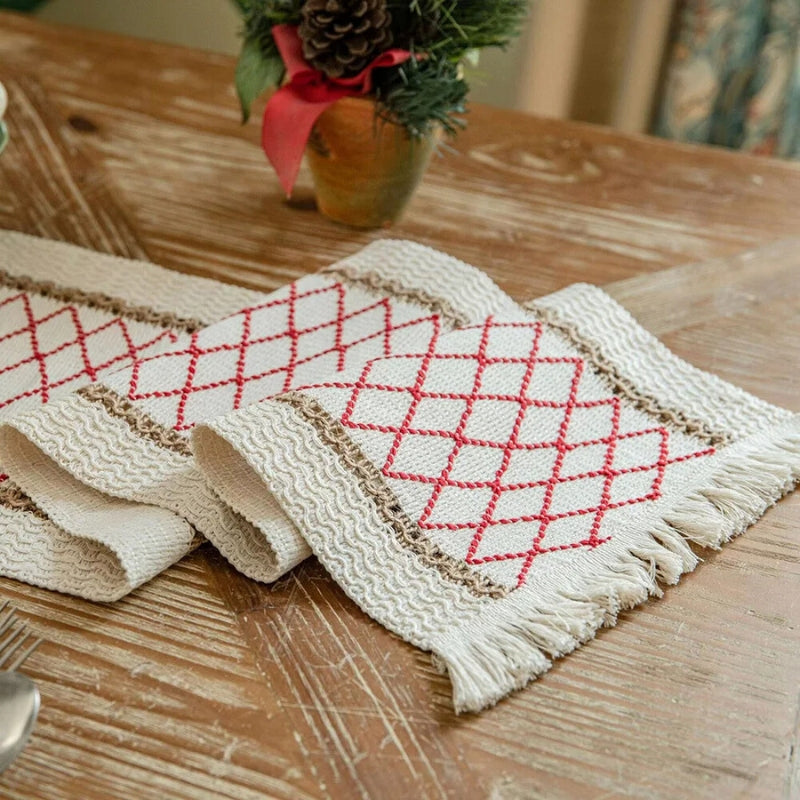 Chemin de table en lin vintage orange ou rouge - Univers De La Table