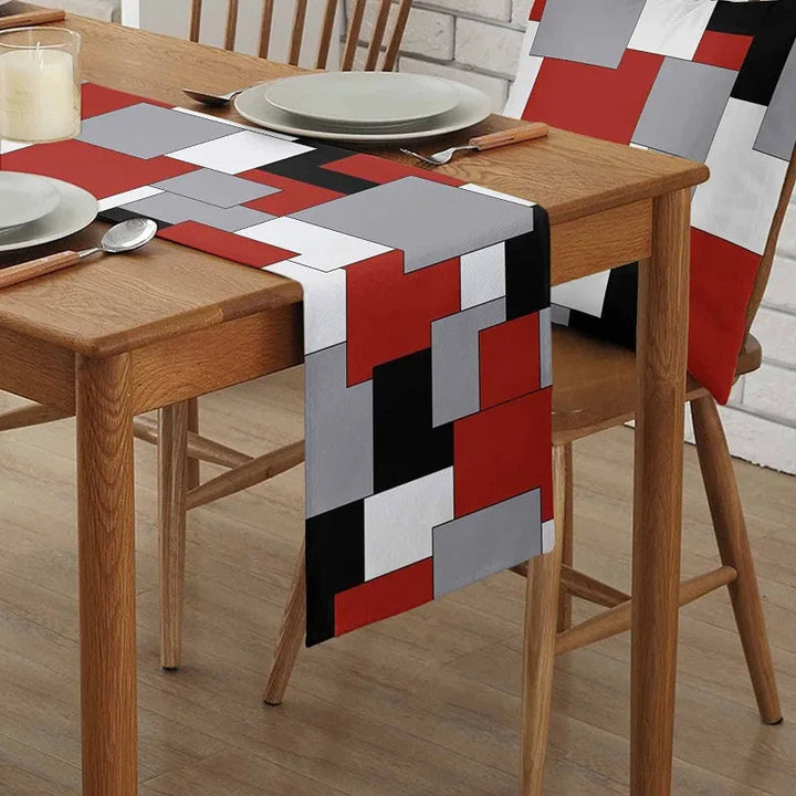 Chemin de table rouge géométrique en lin - Univers De La Table