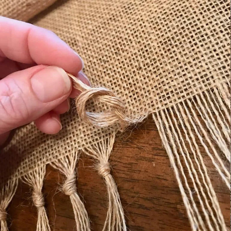 Chemin de table en jute beige à franges - Univers De La Table