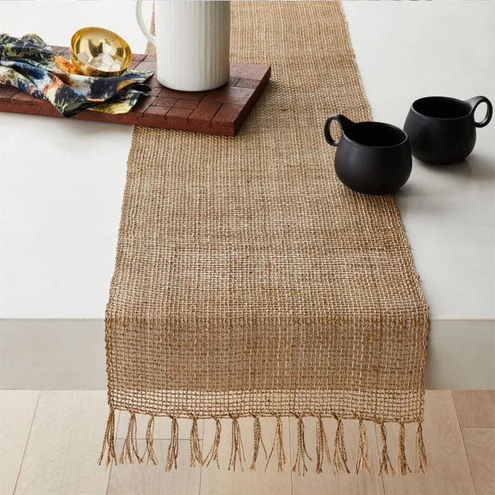 Chemin de table en jute beige à franges - Univers De La Table