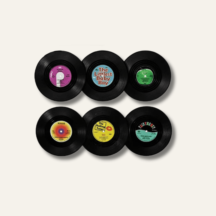 Dessous de verre vinyle rétro ronds, lot de 6 avec support - Univers De La Table