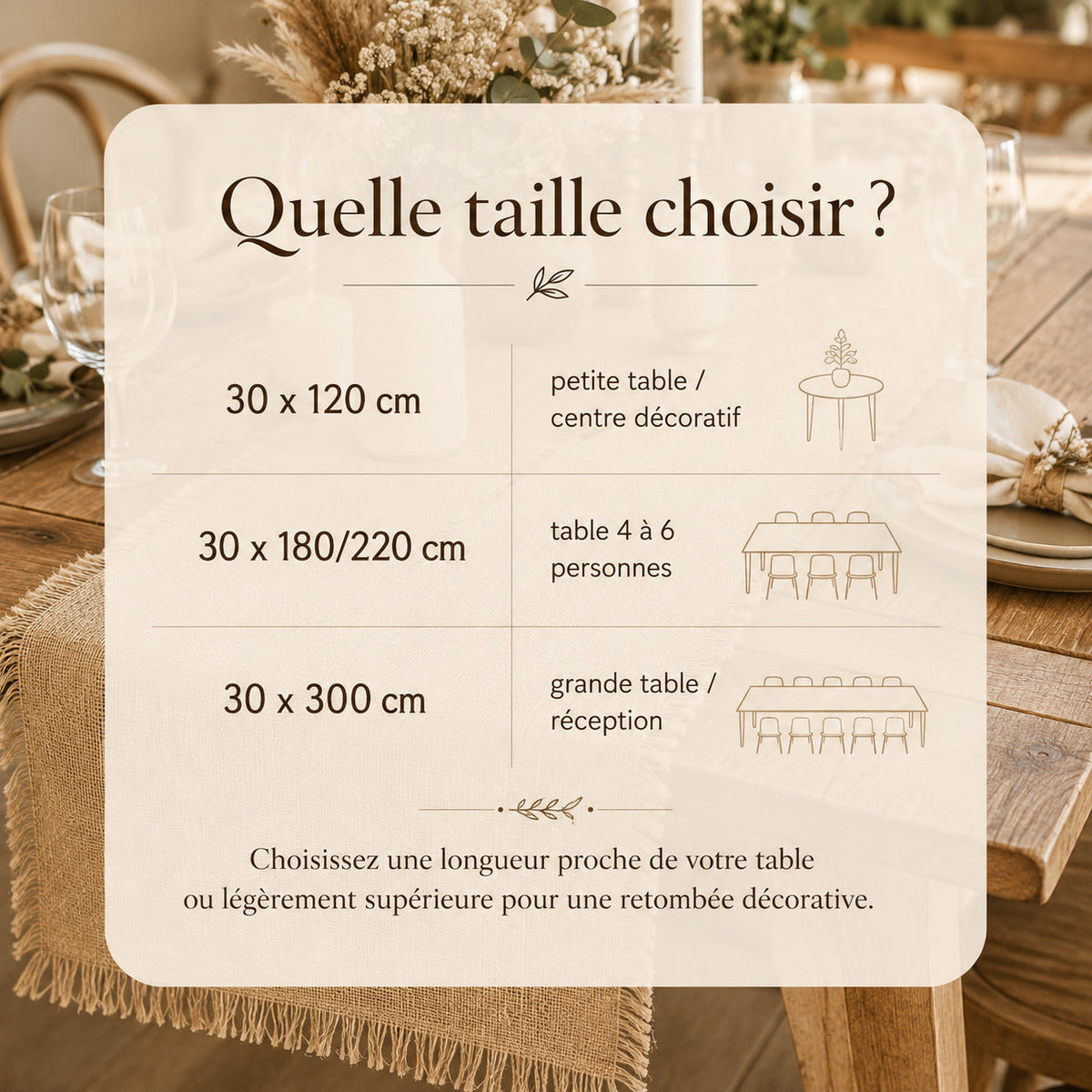 Chemin de table en jute beige à franges - Univers De La Table