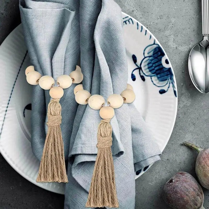 Lot de 4 ronds de serviette en perles de bois - Univers De La Table