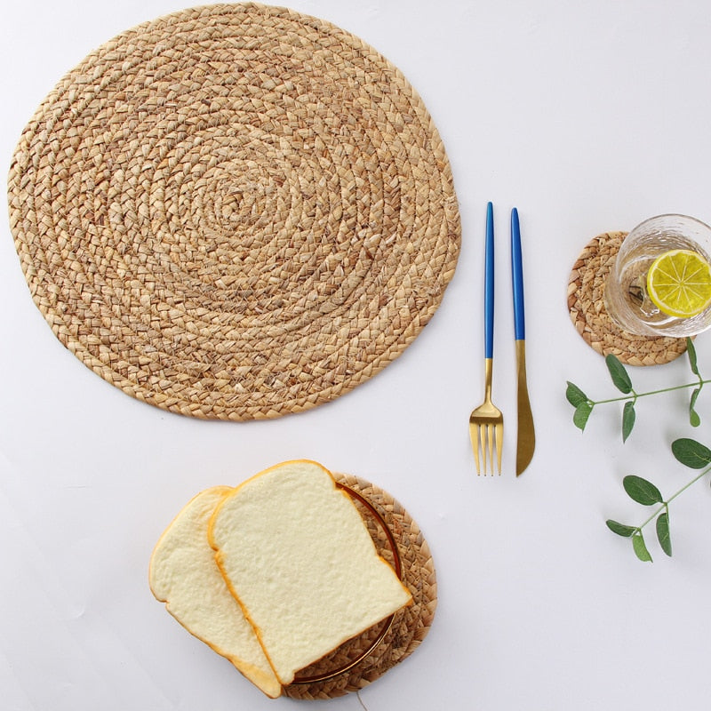 Set de table rond en rotin et lin naturel 36 cm - Univers De La Table