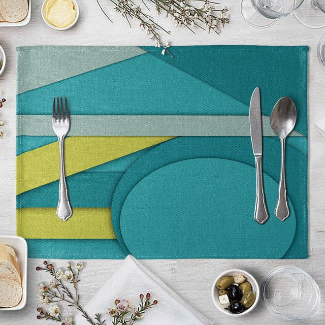 Set de table bleu canard en lin de coton 40 x 30 cm - Univers De La Table