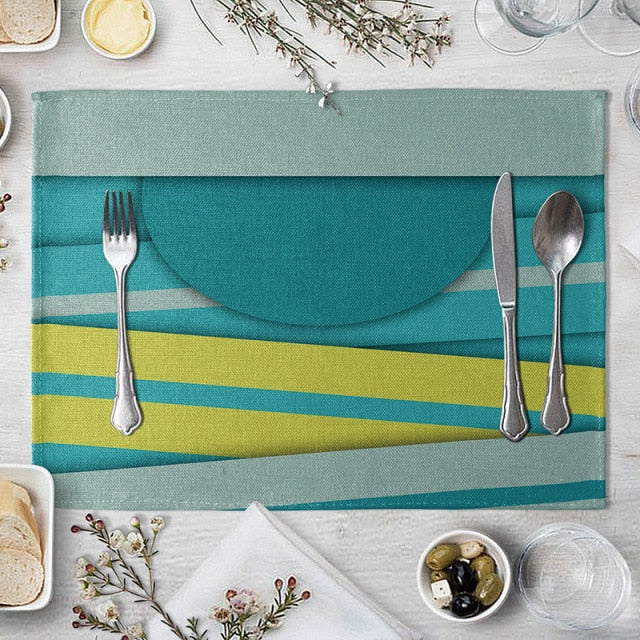 Set de table bleu canard en lin de coton 40 x 30 cm - Univers De La Table