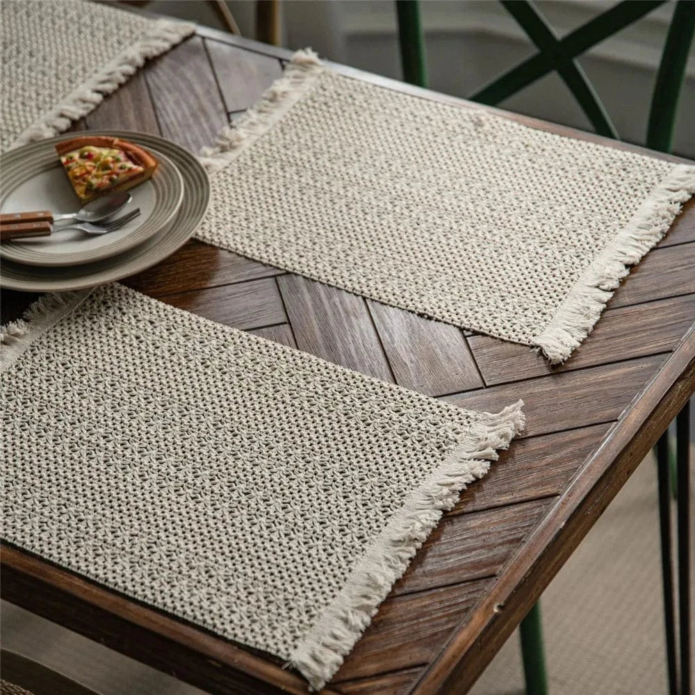 Set de table rectangulaire beige en lin lavable - Univers De La Table