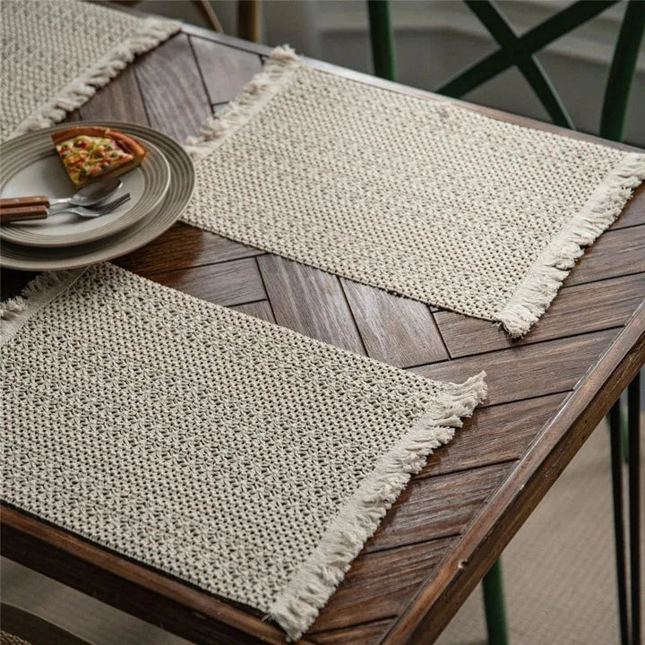 Set de table rectangulaire beige en lin lavable - Univers De La Table