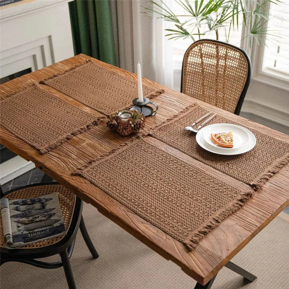 Set de table design noir à traits blancs en lin - Univers De La Table