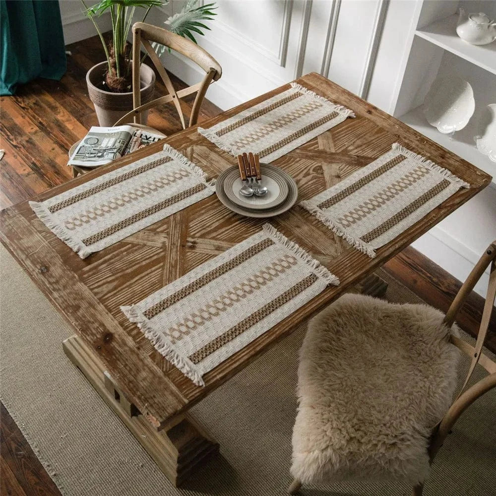 Set de table design noir à traits blancs en lin - Univers De La Table