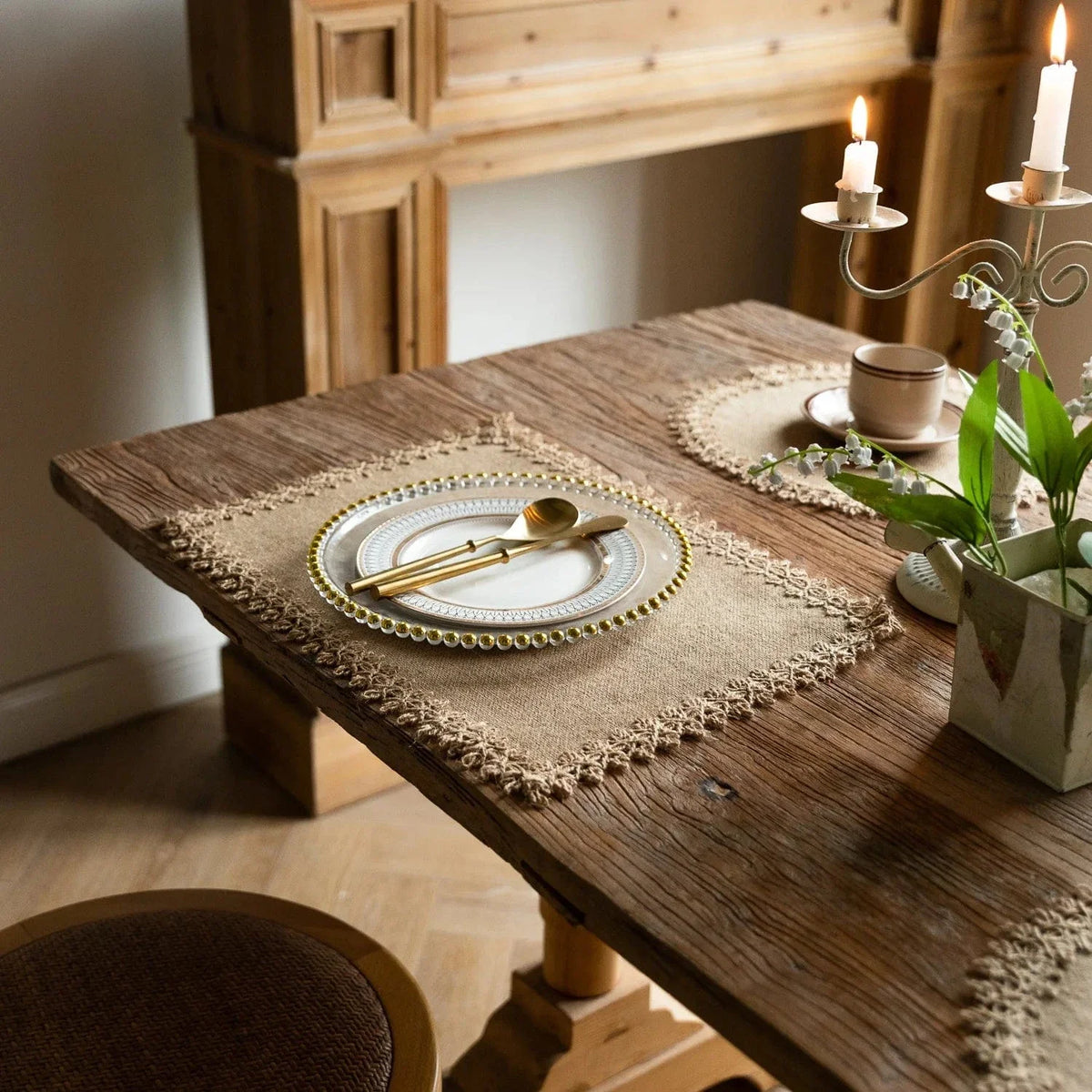 Set de table en tissu avec dentelle de jute - Univers De La Table