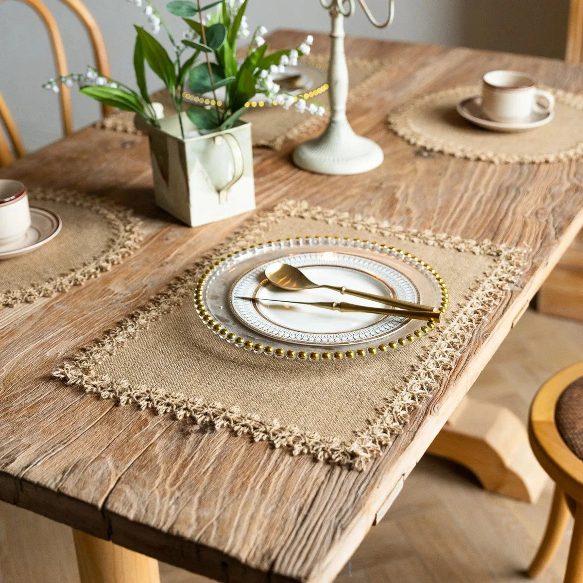 Set de table en tissu avec dentelle de jute - Univers De La Table